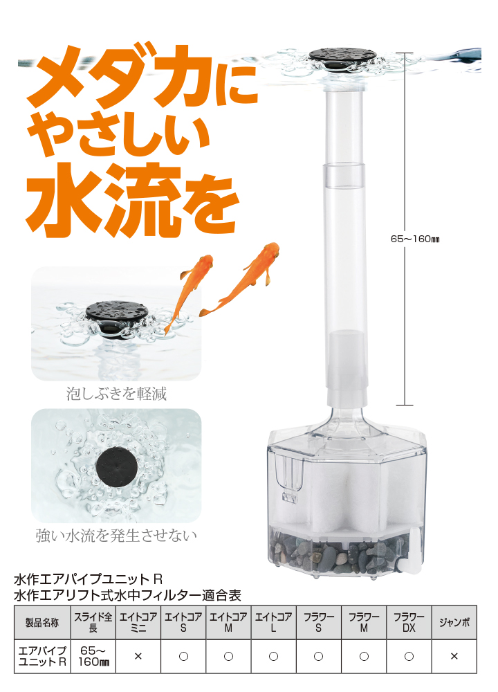 公式R使用図と適合表。本体・生体は付属しません